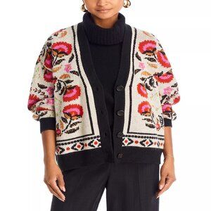FARM Rio Palms Paradise Front Button Knitted Cardigan Sweater Size S Multicolor